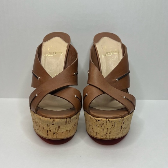 Christian Louboutin Brown Leather & Cork Covered Wedges. Size 8 - Picture 3 of 11